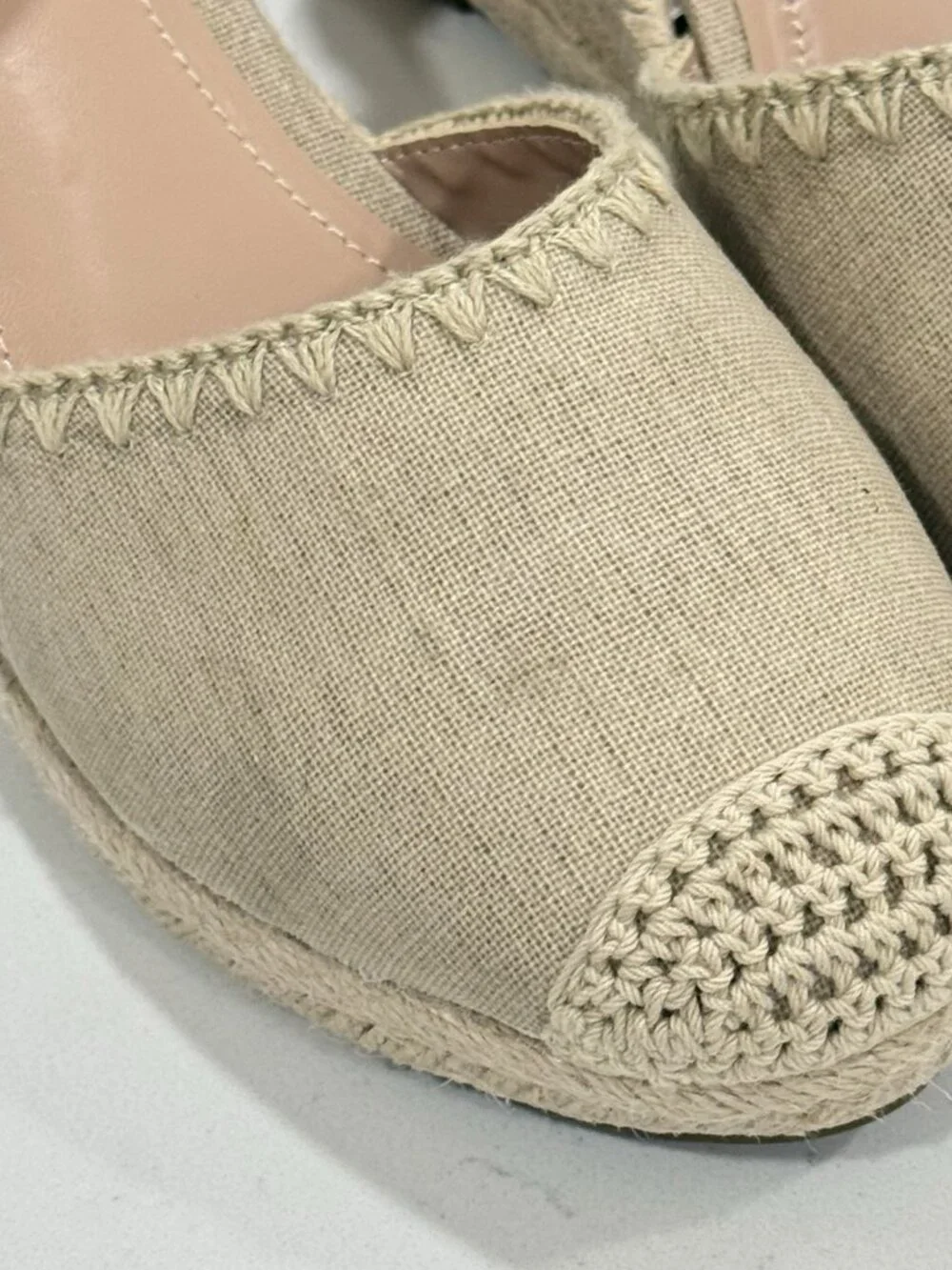 Draper James Tan Canvas Jut Espadrille Wedges Size 8.5 Ankle Wrap Coastal Summer
